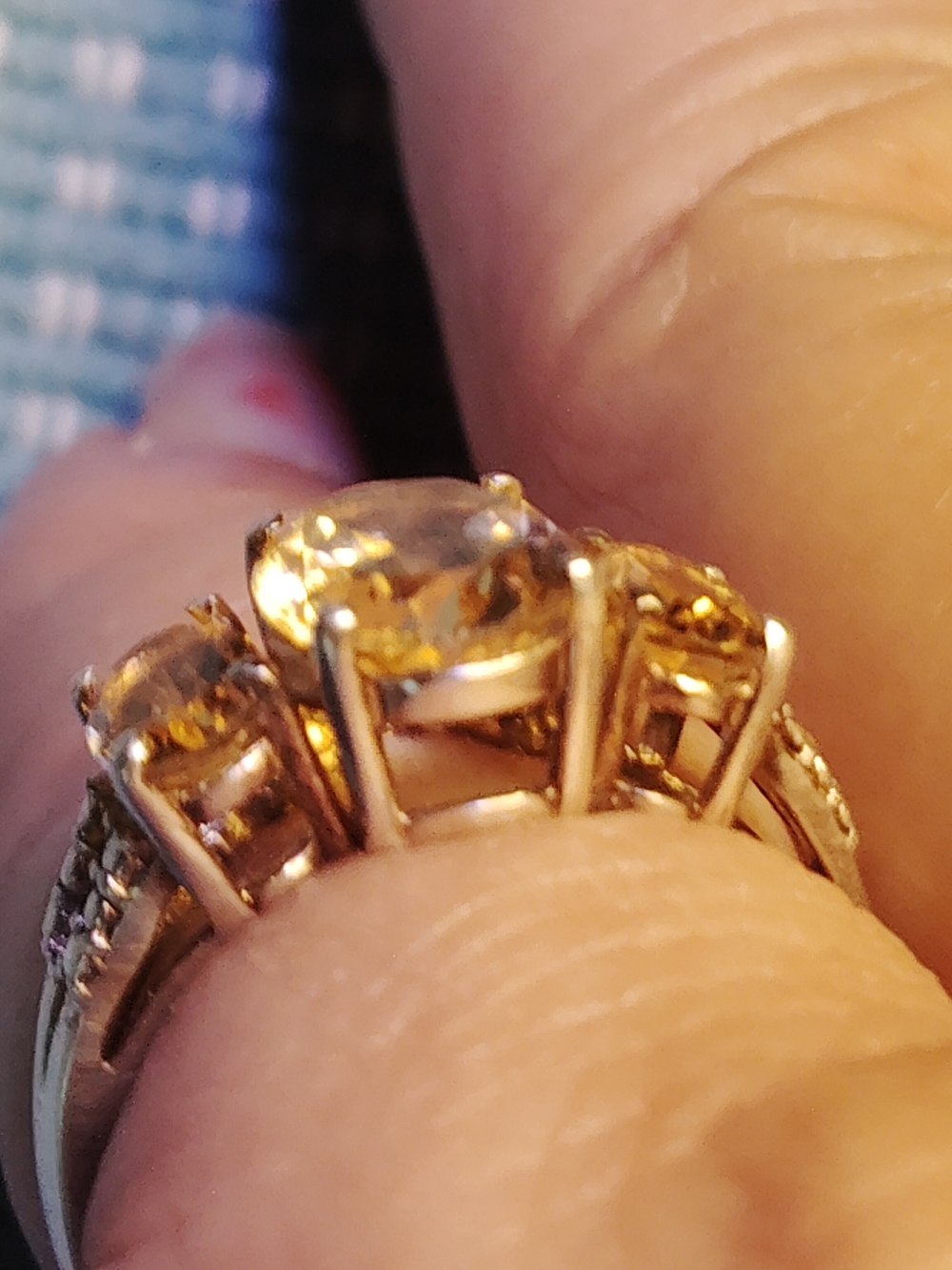 💥BRAZILIAN CITRINE TRIO RING. PRECISION CUT STONES. STERLING- SILVER-/SIZE-6